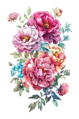 Elegant Watercolor Peonies and Roses Floral Arrangement