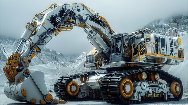 Huge futuristic construction vehicle. Excavator. Generative AI.