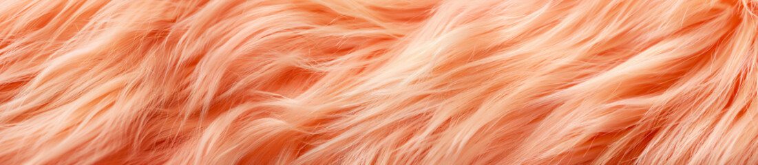 Horizontal image of orange colored artificial fur close-up