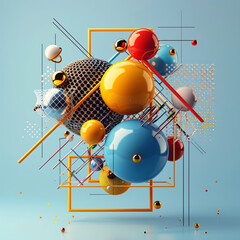 Geometric Harmony Abstract Composition with Spheres and Lines Illustration Background Cover Wallpaper Series