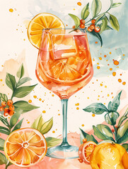 Bright Pastel Aperol Spritz Illustration