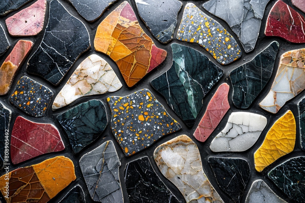 Poster image showcases a variety of colored terrazzo tiles with different textures and patterns