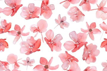 Seamless Watercolor Pattern of Delicate Red Flowers on White Background