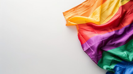 The rainbow flag or LGBT is on a white background with copy space for text. Top view. Close-up photo Stock Photo photography