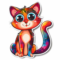 Cute cat cartoon on a White Canvas Sticker,vector image