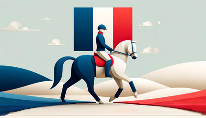 Horse Rider and Eiffel tower, France, Horse riding sport Olympic games 2024