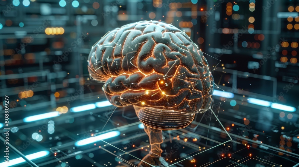 Leinwandbilder Brain, neural networks, An overview of the development and potential of artificial intelligence (AI). Machine learning is one of the key concepts highlighted. Generative AI.