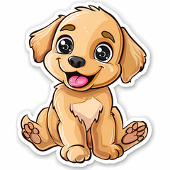 Cute dog cartoon on a White Canvas Sticker,vector image