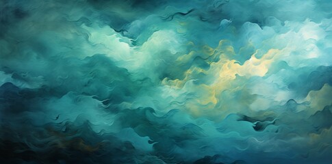 Vibrant and dynamic abstract ocean waves digital painting with blue and yellow color gradient. Creating a peaceful and serene tranquil scenery. Incorporating aqua. Turquoise