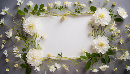 Delicate floral frame, minimalist design, prominent white space in the center