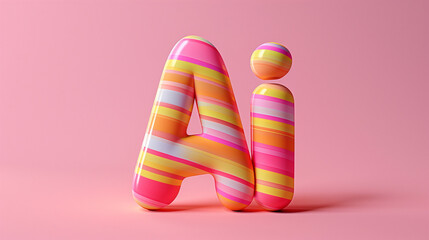 Colorful striped 3D letters 'AI' on pink background