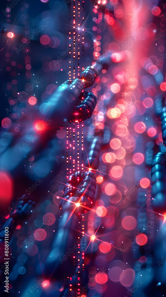 Poster vibrant neon gridlock: a photo realistic representation of locking pathways in a digital network