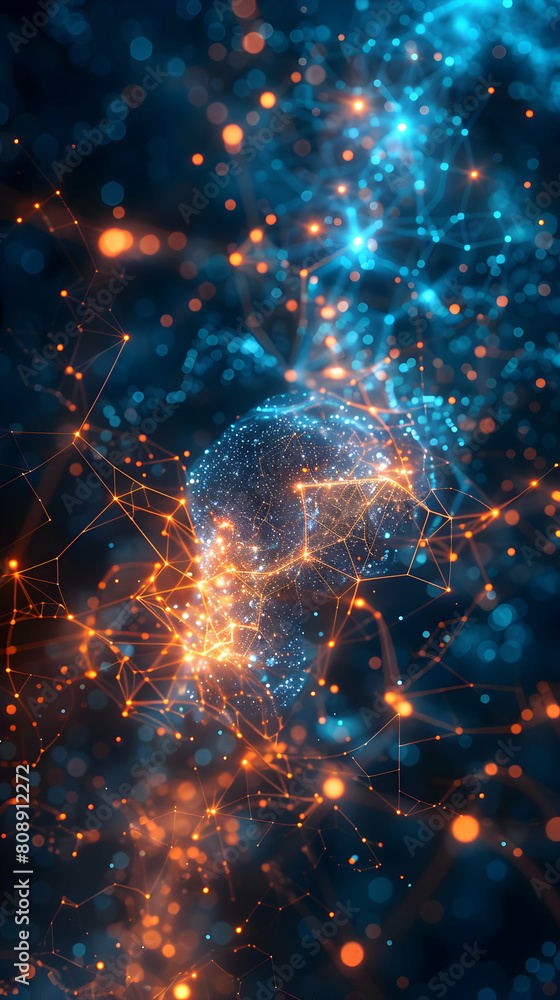 Poster photo realistic node nebula concept: a nebula of network nodes floating in a digital abstract cosmos