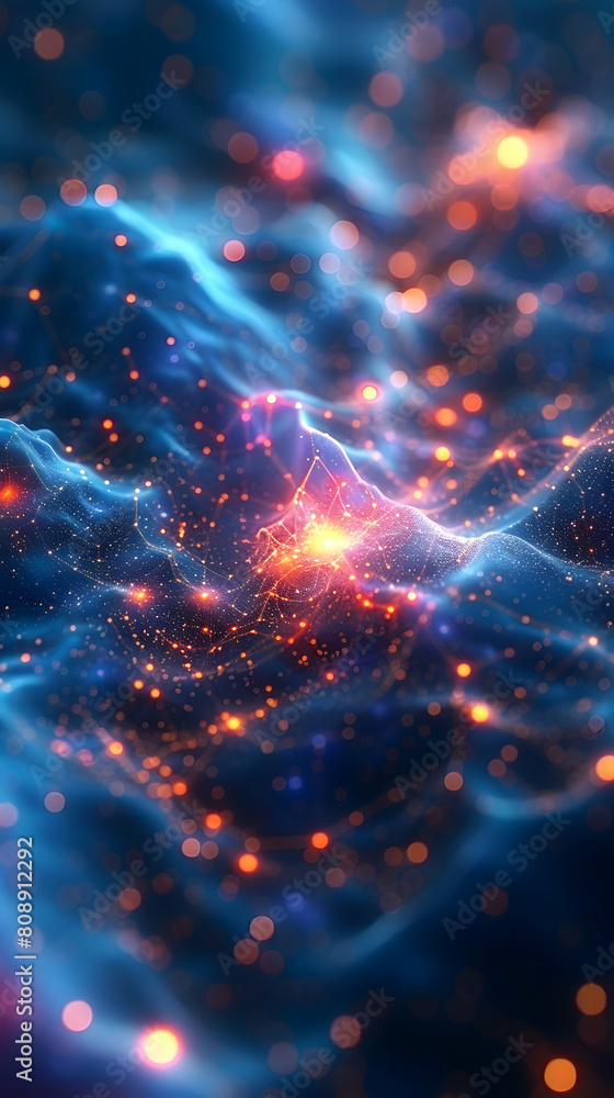 Poster digital abstract cosmos: illustration of photo realistic node nebula concept floating in a network n