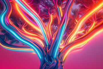 Obraz premium Colorful neon light tubes in a tree shape