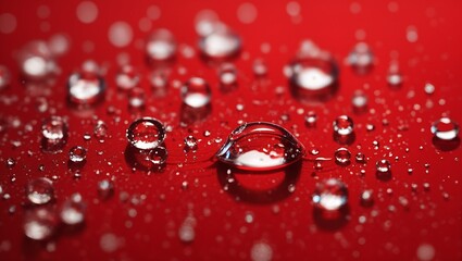 Realistic water droplets on red background design wallpaper