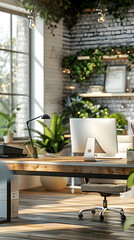 Organized Office Desk Showcasing Productivity Tools and Positive Work Environment for Employee Productivity Concept - Photo Realistic