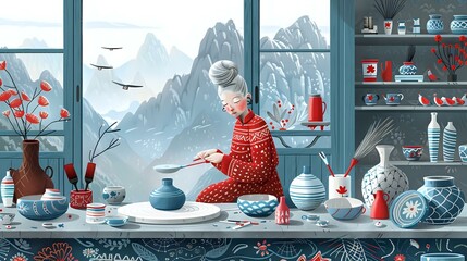 Woman Creating Elegant Ceramic Vessel