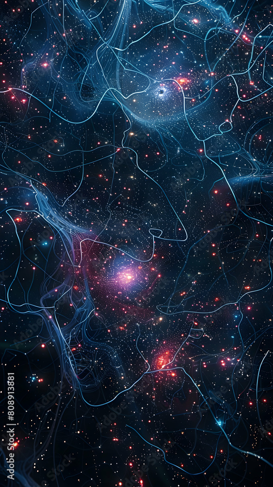 Poster photo-realistic plexus constellation: a digital universe represented by plexus points - adobe stock 