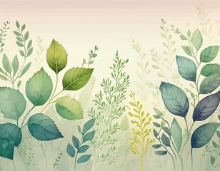 Watercolor Herb Garden - a delicate, artistic print of various herbs like basil, rosemary, and thyme painted in soft watercolors