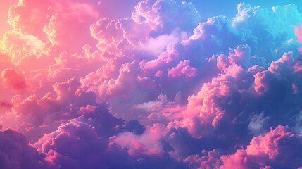 Fototapeta premium The sky is covered with clouds, presented in a neon color style, merging the real and the fantastical.