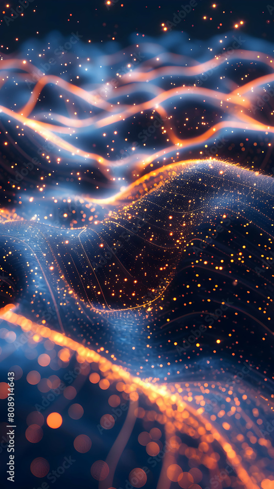 Poster abstract digital terrain visualizing quantum fields concept as photorealistic representation of quan
