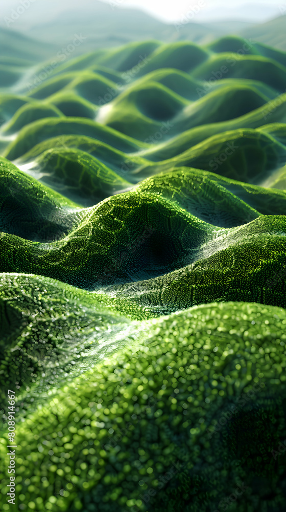 Poster quantum hill array: photo realistic concept of quantum computing as rolling hills