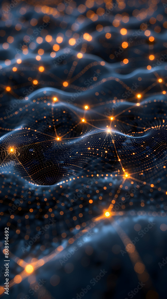 Poster photo realistic quantum mesh: a quantum computing inspired mesh network with glowing nodes