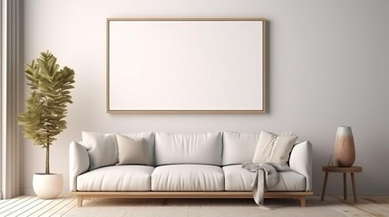 Elegant living room featuring plush furnishings and a central poster frame mockup, perfectly positioned to enhance home decor and visual aesthetics