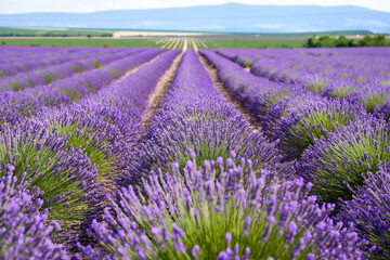 Obraz premium lavender field region, Locate a lavender field or area with lavender plants in bloom. Lavender fields are often found in rural areas or at lavender farms