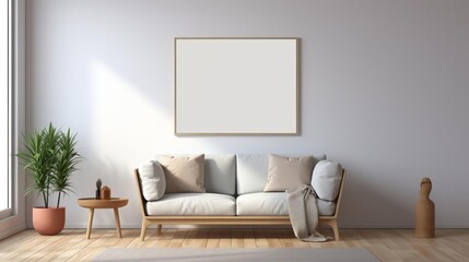 Frame mockup on the floor of a sleek, modern room, providing a versatile and accessible way to visualize art or advertising content