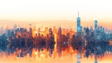 City skyscrapers and business towers roofs. Urban landscape of downtown. Modern flat illustration isolated on white.