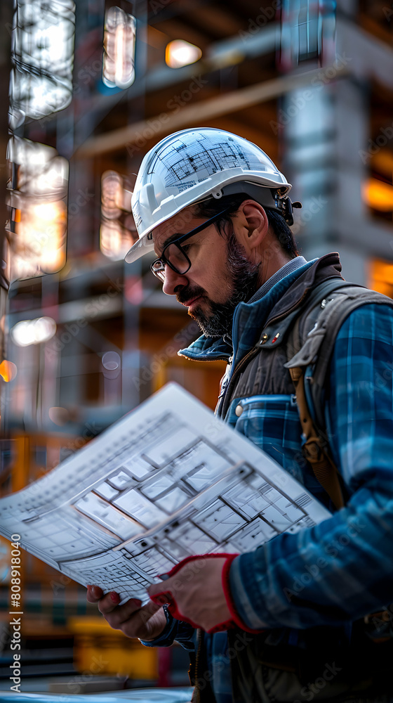 Aufkleber photo realistic image of a site supervisor reviewing progress and ensuring efficient completion of t