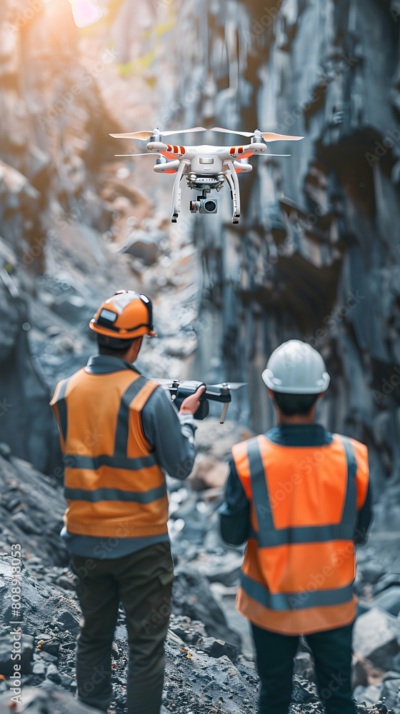 Poster site surveyors utilizing drone technology for high-resolution land development assessment and monito