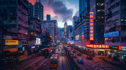 Fototapeta na wymiar Urban Twilight: The Symphony of City Lights and Skyscrapers