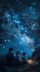 Fototapeta na wymiar Family Enjoying Nighttime Star Gazing and Constellation Learning
