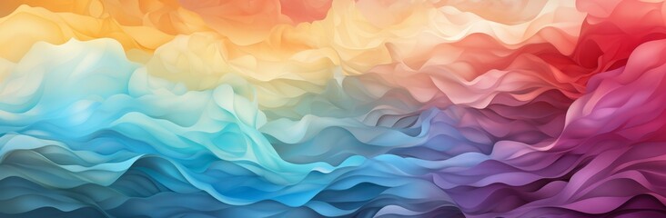 Vibrant abstract background with a smooth wave pattern transitioning through a spectrum of colors from warm yellow to cool purple, perfect for creative projects and dynamic designs