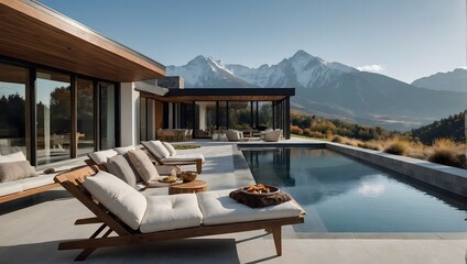 Fototapeta premium Modern Mountain House by the Lake