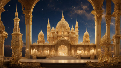 Fototapeta premium A shimmering cosmic building cityscape