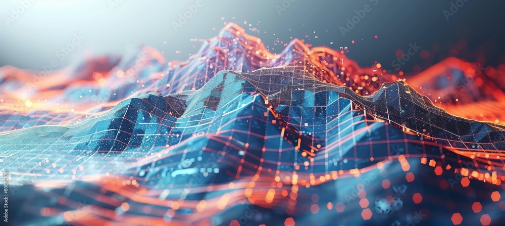 Aufkleber Digital wave mountain pattern cyberspace datum technology background. Generative AI technology.	
