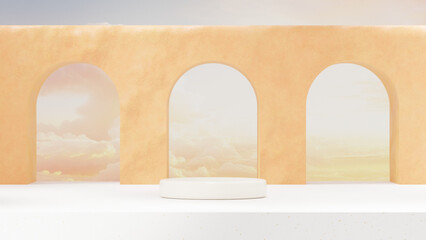 3D rendering image illustration of empty space podium display for product mockup background in landscape