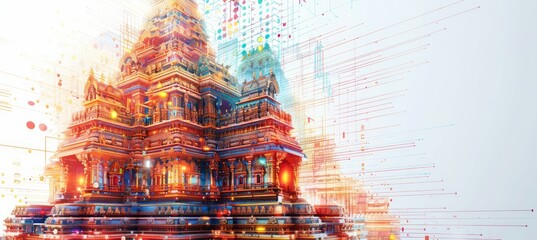 Hindu mandir temple on white background. Landmark religion building architecture. Generative AI technology.	
