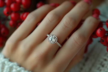 Photography of an european model showing off a diamond ring, earrings or necklace. You can use it in your advertising or other high quality prints.