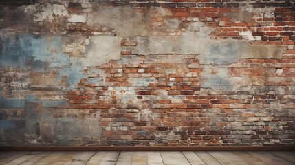 Weathered brick wall background, offering a vintage appeal with distressed textures and varied...