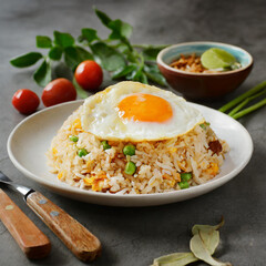 Fried rice and topping fride egg