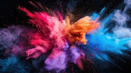 Fototapeta premium Multicolor powder explosion on black background. Colored cloud. Colorful dust explode. Paint Holi