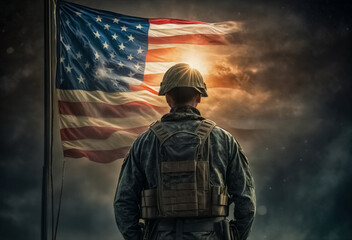  Soldato e Bandiera USA sotto il Sole I