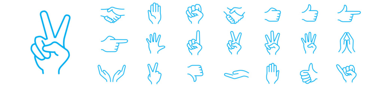 Hand gesture icon set. Editable stroke icons collection illustration vector.