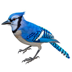Blue jay perched with vibrant blue plumage cut out on transparent background