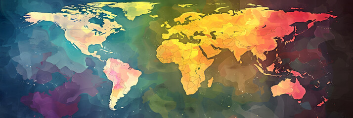 Fototapeta na wymiar world map by continents illustration, colorful,